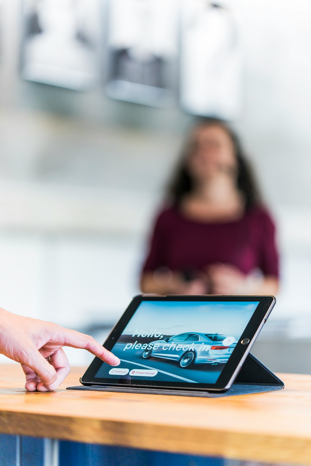 turned-on tablet computer on table