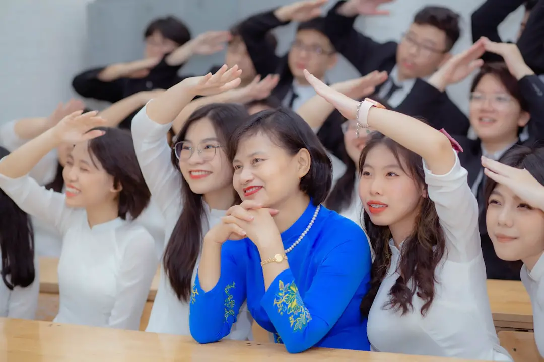 a group of young women standing next to each other
