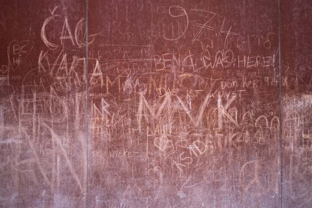 a bunch of writing on a wall in a room
